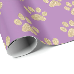 Papier Cadeau Mignons Gold Parties scintillant Empreintes de pat