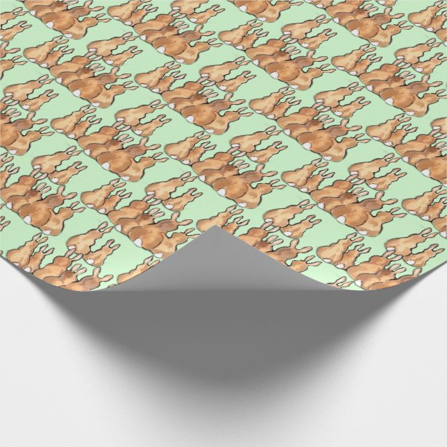 Papier Cadeau Mignons lapins de lapin Tan sur une forêt verte ru (Coin)