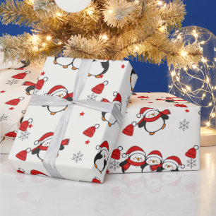 Papier Cadeau Mignons pingouins de Noël Crème Emballage de vacan