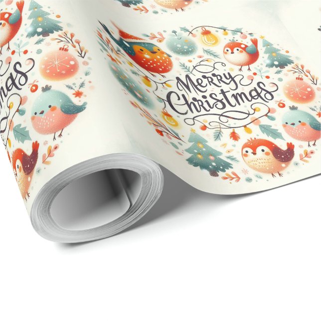 Papier Cadeau Mignons renards et lapins de Noël moelleux (Coin rond)
