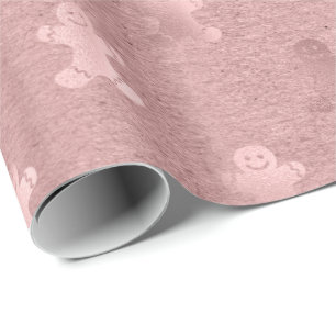 Papier Cadeau Mignons roses en or Noël en pain d'épices motif