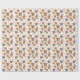 Papier Cadeau Mignons Souris à l'aquarelle et Motif de Feuilles 