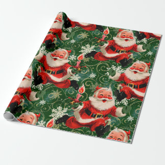 Papier Cadeau Milieu de siècle joyeux : Père Noël vintage couran
