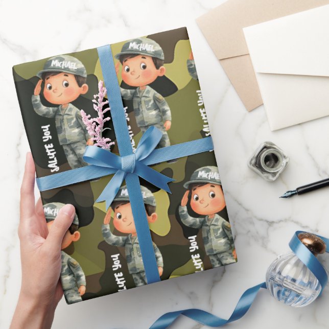 Papier cadeau militaire Salut Héros (Cadeaux)