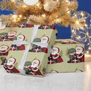 Papier Cadeau Militaire Soldat et Père Noël Coutume de Noël