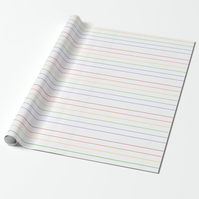 Papier Cadeau Minces bandes arc-en-ciel sur fond blanc (Déroulé)