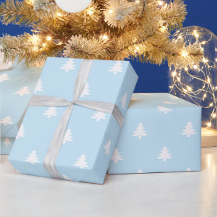 Papier Cadeau Mini bleu clair blanc sapins de Noël mignons