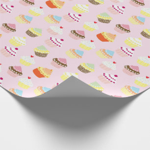 PAPIER CADEAU MINI-GÂTEAUX MOTIF ROSE