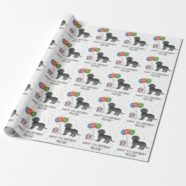Papier Cadeau Mini Goldendoodle noir Anniversaire de chien de de (Déroulé)