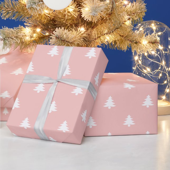 Papier Cadeau Mini-pâle rose blanc de Noël arbres mignons (Vacances)