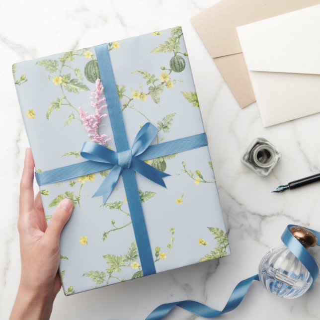 Papier Cadeau Mini pastèque botanique gris bleu doux (Cadeaux)
