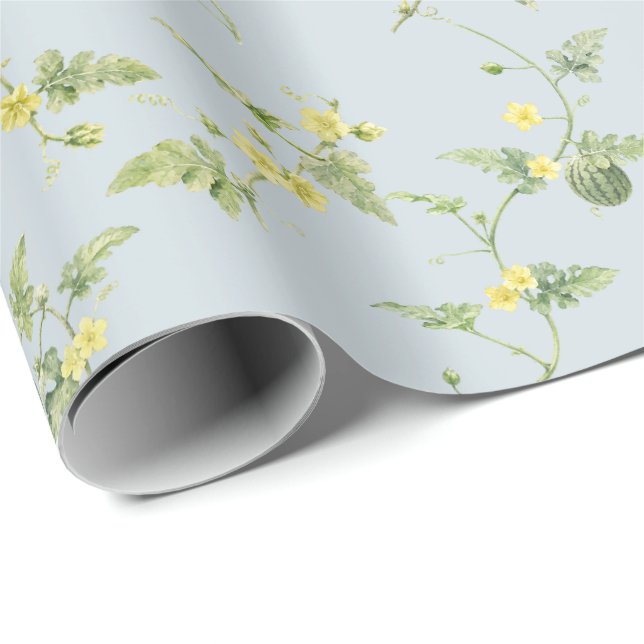 Papier Cadeau Mini pastèque botanique gris bleu doux (Coin rond)