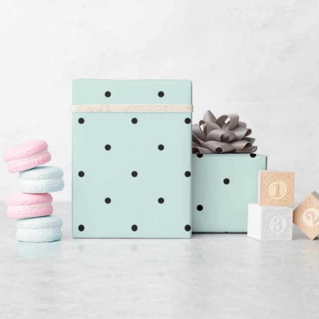 Papier Cadeau Mini points noirs Motif & Mariage Vert Menthe (Baby Shower)