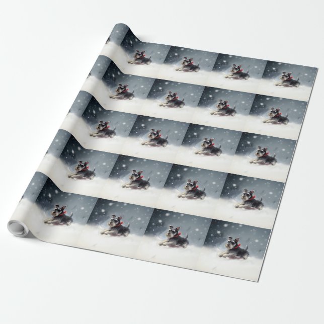 Papier Cadeau Miniature Schnauzer Noël neige hiver (Déroulé)