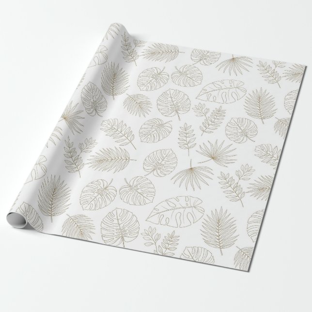 Papier Cadeau Minimal Botanical Line Art Pattern (5) (Déroulé)