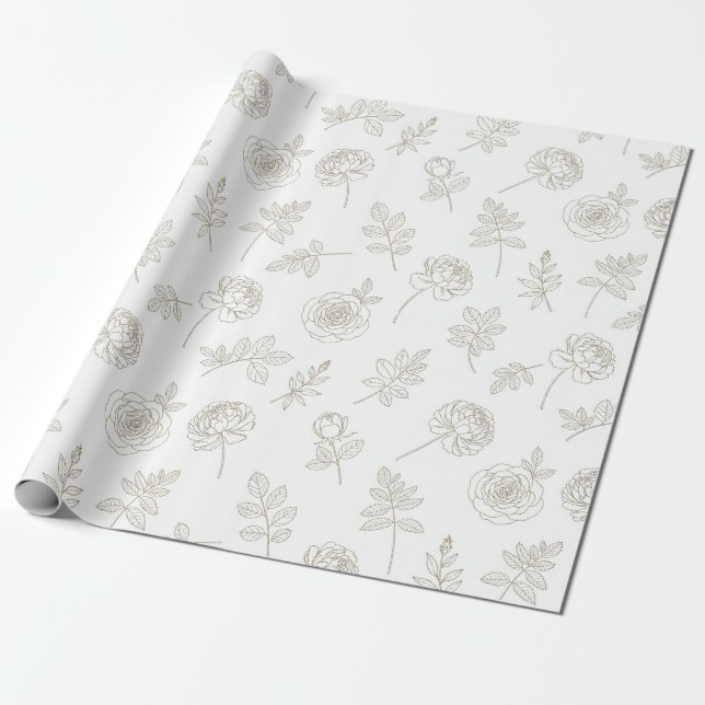 Papier Cadeau Minimal Botanical Line Art Pattern (8) (Déroulé)