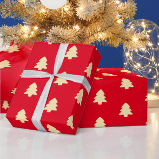 Papier Cadeau Minimal Christmas Tree Red & Light Yellow Pattern