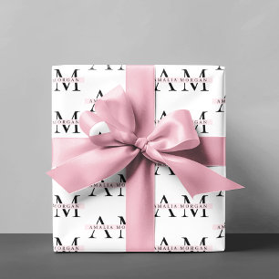 Papier Cadeau Minimal Pastel rose initial et personnalisé