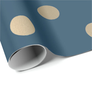 Papier Cadeau Minimal Pois Blue Navy Gold Sepia Metal Faux
