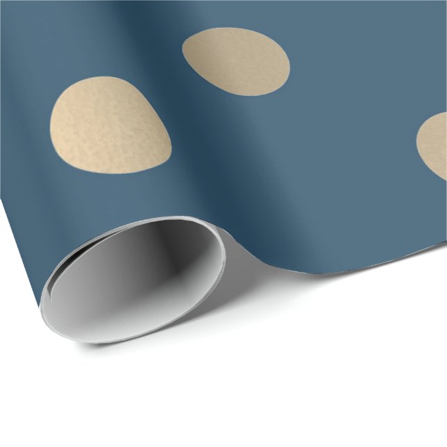 Papier Cadeau Minimal Pois Blue Navy Gold Sepia Metal Faux (Coin rond)