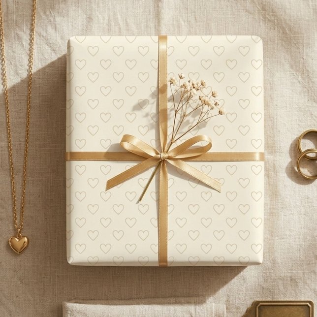 Papier Cadeau Minimalist Beige Heart Gift (Minimalist beige heart gift wrapping paper)