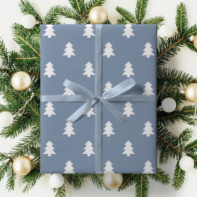Papier Cadeau Minimalist Blue Boy Christmas Pine Tree Winter (Créateur téléchargé)