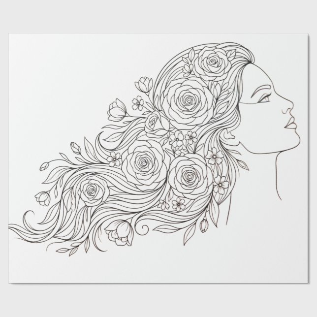 Papier Cadeau Minimalist Floral Woman Wrapping Paper (Plat)