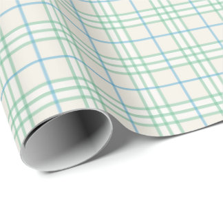 Papier Cadeau Minimalist Green & Blue Grid PatternWrapping Paper
