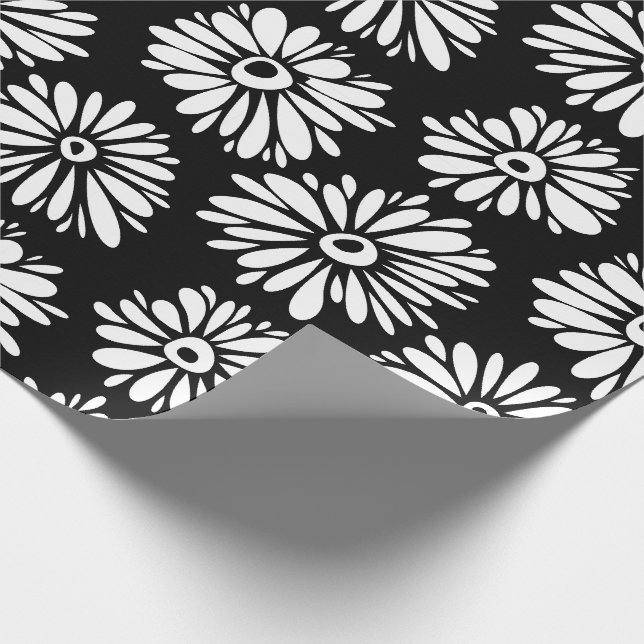 Papier Cadeau Minimalist Groovy Black and White Daisy Pattern (Coin)