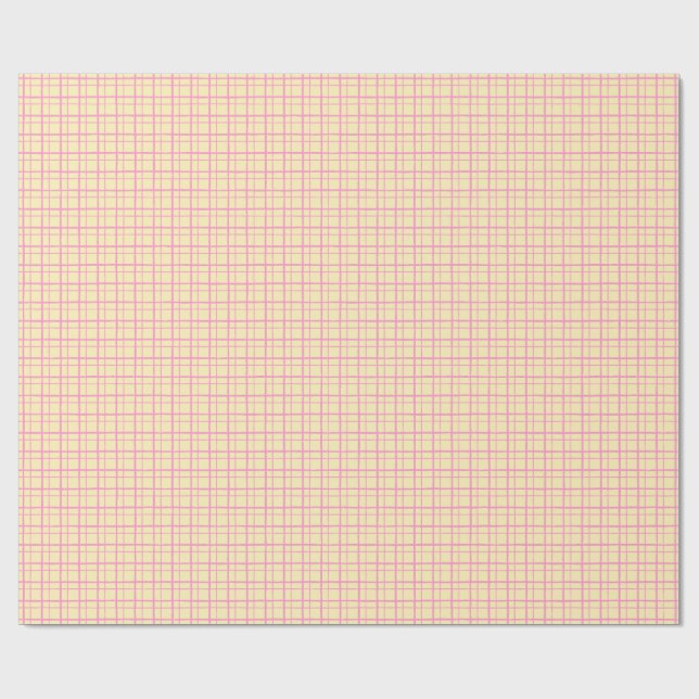Papier Cadeau Minimalist Hand Drawn Wobbly Grid Check Yellow (Plat)