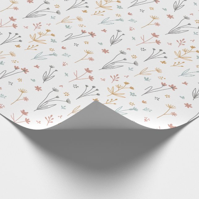 Papier Cadeau Minimalist Meadowcore Neutral Wildflowers Pattern (Coin)