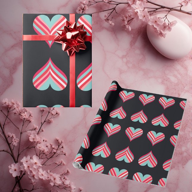 Papier Cadeau Minimalist Modern Elegant Hearts Romantic Stripes  (Minimalist Modern Elegant Hearts Romantic Stripes Wrapping Paper)