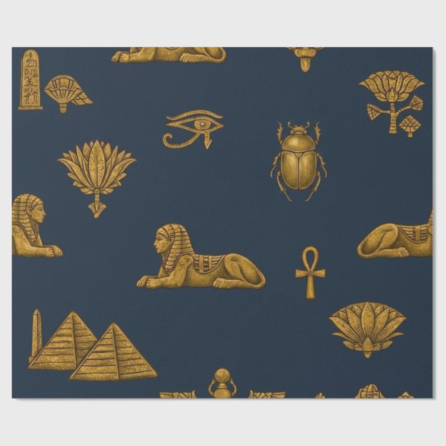 Papier Cadeau Minimalist Navy & Antique Gold Egyptian Pattern (Plat)