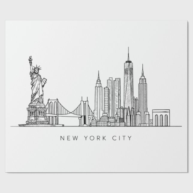 Papier Cadeau Minimalist New York City Skyline Line Art (Plat)