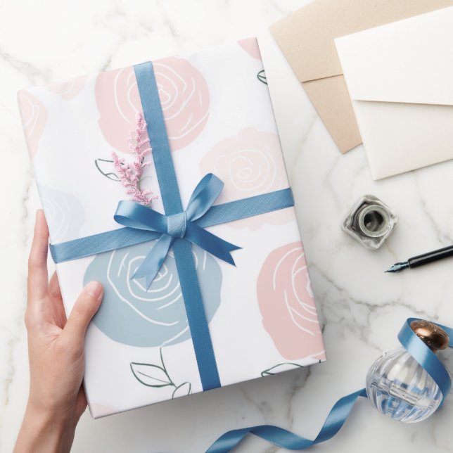 Papier Cadeau Minimalist Pastel Rose White Floral Pattern (Cadeaux)