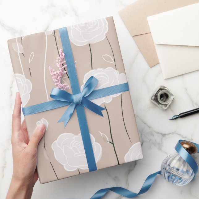 Papier Cadeau Minimalist Pastel Rose White Floral Pattern (Cadeaux)