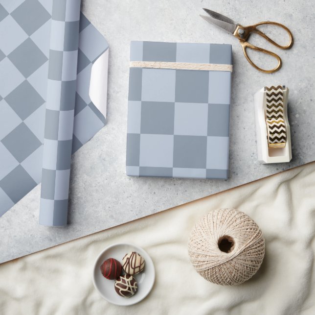 Papier Cadeau Minimalist Powder Blue Checkerboard Pattern  (Artisanat)