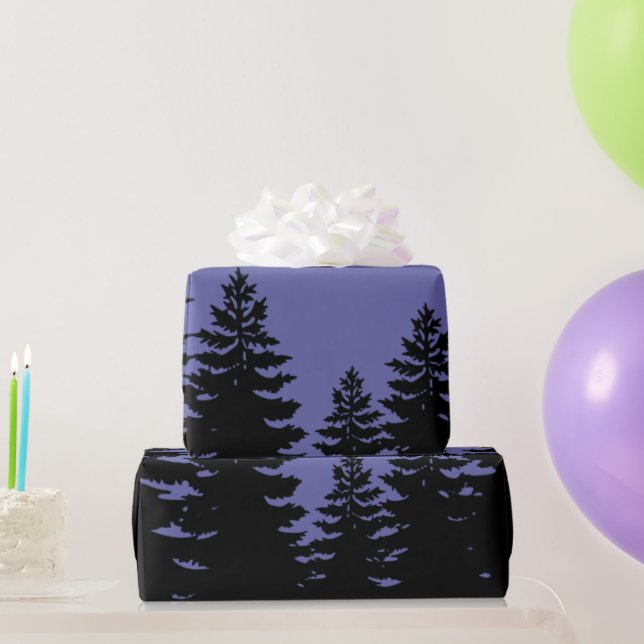 Papier Cadeau Minimalist purple black pine tree silhouette      (Cadeaux de fête)