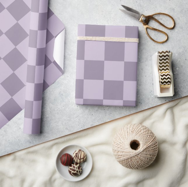 Papier Cadeau Minimalist Soft Lavender Checkerboard Pattern (Artisanat)