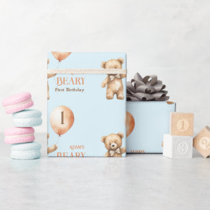 Papier Cadeau Minimaliste Bear Blue Boy Beary 1er anniversaire