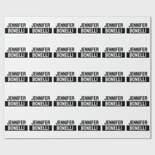 Papier Cadeau Minimaliste Élégant Moderne Nom Simple Noir & Blan