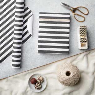Papier Cadeau Minimaliste Élégant Rayures Noir Blanc
