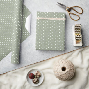 Papier Cadeau Minimaliste Moderne Vert Sauge Neutre à pois