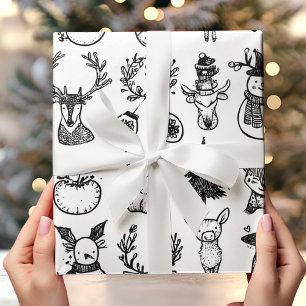 Papier Cadeau Minimaliste Noël noir et blanc 
