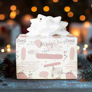 Papier Cadeau Minimaliste Rose Pâle Personnalisé, Noms & Message