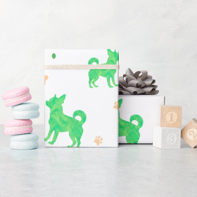 Papier cadeau minimaliste vert pastel chihuahua (Baby Shower)