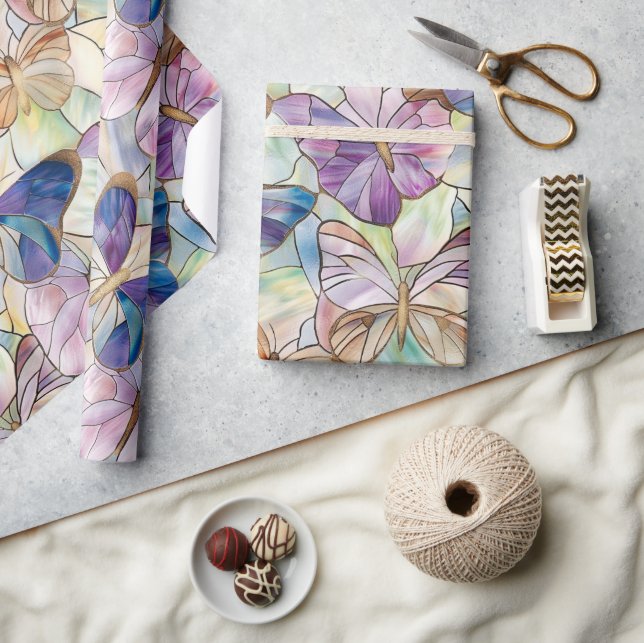 Papier Cadeau Mint Aqua Bleu Papillons pourpres (Artisanat)