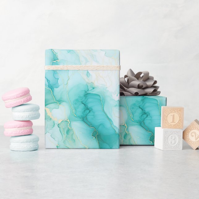 Papier Cadeau Mint Aqua Glam Elegant Marbre Or (Baby Shower)