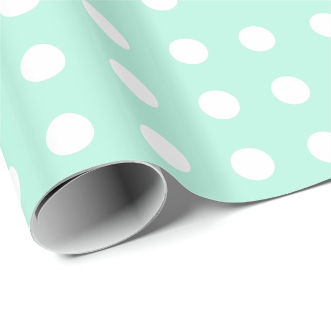 Papier Cadeau mint green and white polka doka (Coin rond)