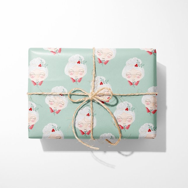 Papier Cadeau Mint Green Mrs. Claus Wrapping Paper (Créateur téléchargé)